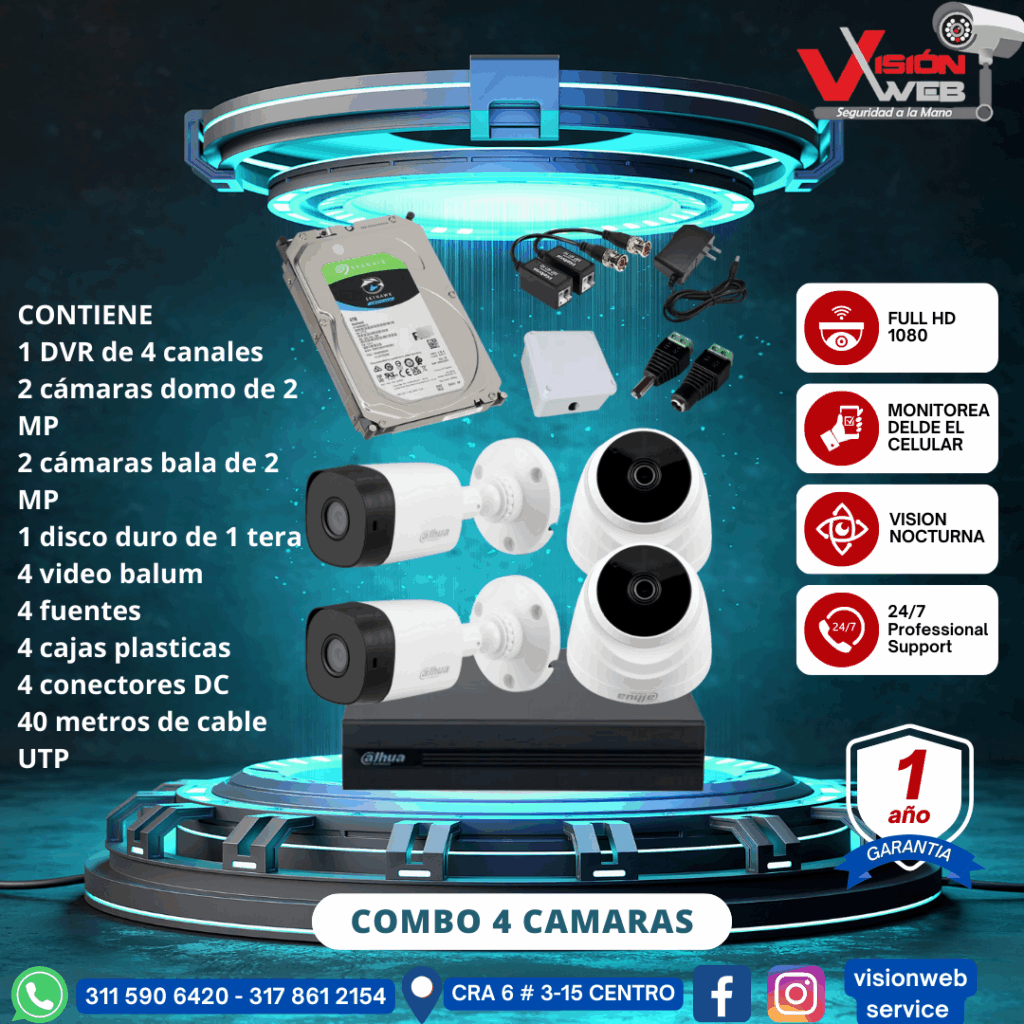 combo dahua interior exterior 4 camaras