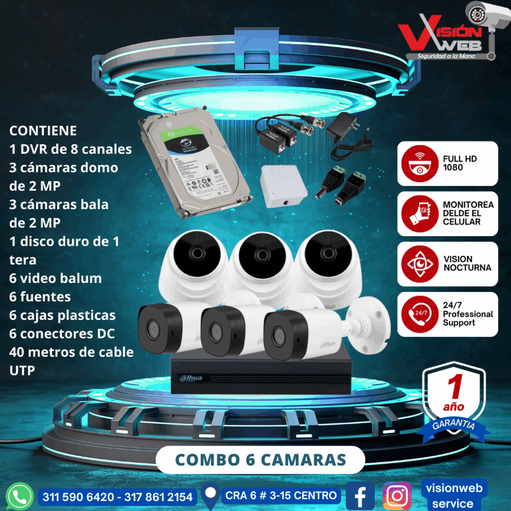 combo dahua interior exterior 6 camaras
