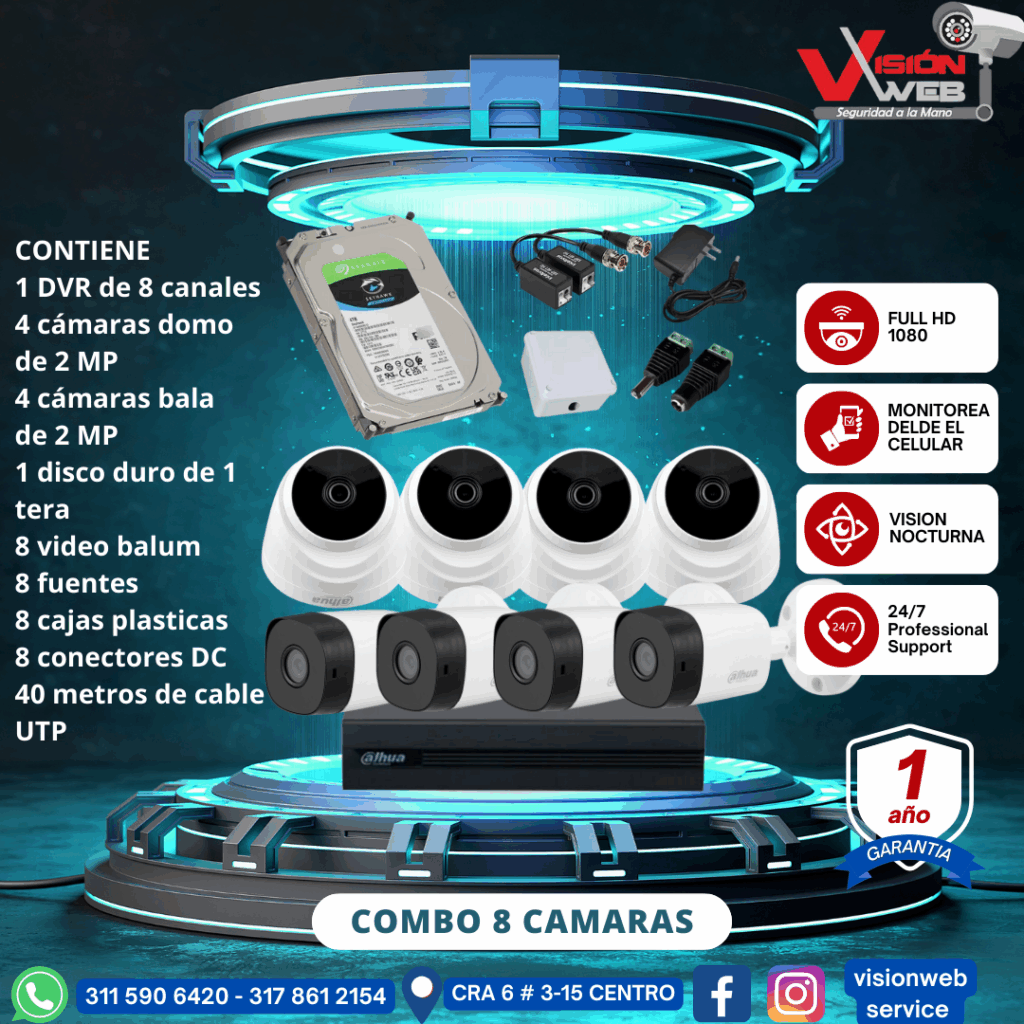 combo dahua interior exterior 8 camaras